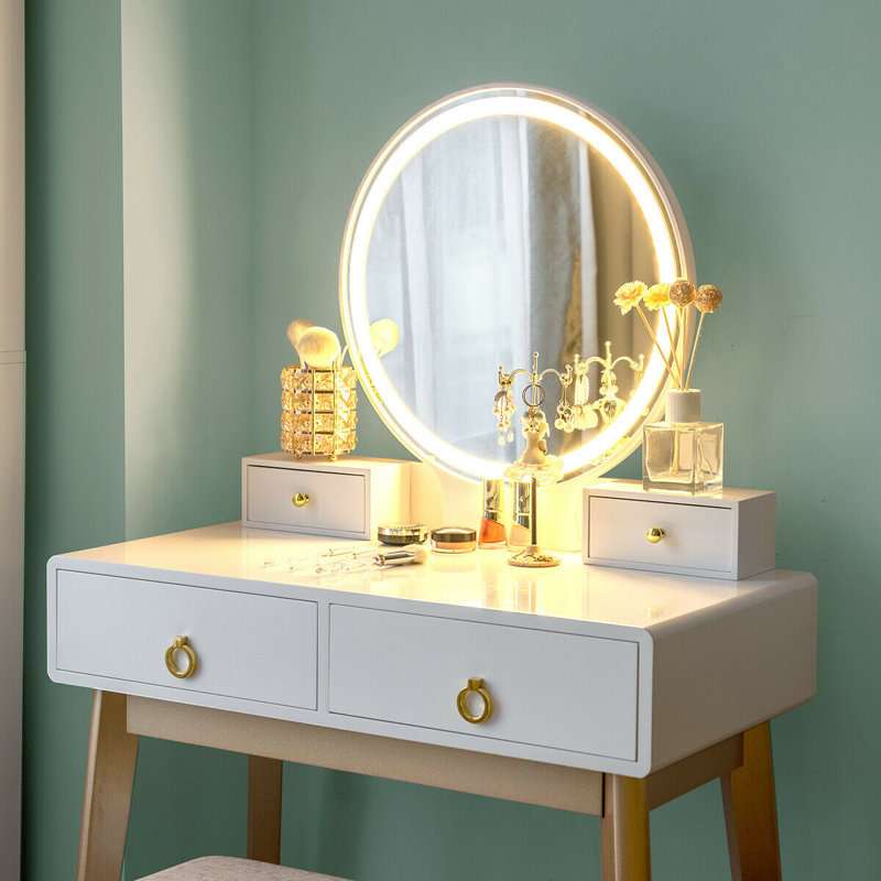 Wrought Studio Dikomo Vanity Set with Stool and Mirror Reviews Wayfair